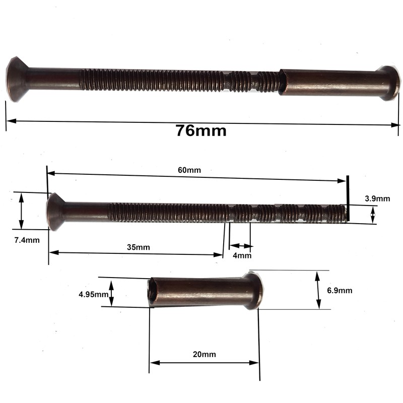 M4 Door Handle Screws BONZE with Bolt Connecting Sleeve Male