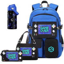 Scothen Boys Backpack, Cool Luminous Gamer School Backpacks for Boys with 14oz Insulated Water Bottle Lunch Bag Pencil Case, Kids Backpack Book Bags for Kindergarten Elementary Middle School