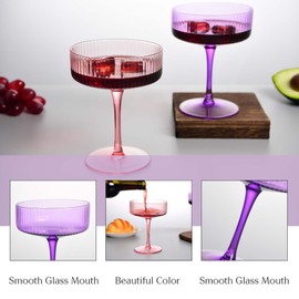 whatAmug Set of 2 Margarita Glass, Ribbed Martini Glass Set, Cocktail Coupe Glasses, Vintage Stem Design for Champagne, Tequila-Based Drinks, Appetizers or Desserts, Gift Idea