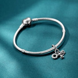 Symretie 925 Sterling Silver Charms Pendant for Bracelets and Necklaces - Travel Family Heart Bead Charms Jewellery Gifts, Sterling Silver, Diamond, pearl, zirconia, zirconia