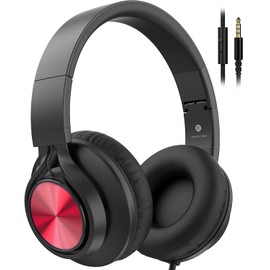 AILIHEN Kids Headphones Wired, Wired Headphones for School Students Kids K-12 Classroom, Over-Ear Headsets with Microphone HD Stereo Sound 3.5mm Jack for Library, Online Learning (Bright Red