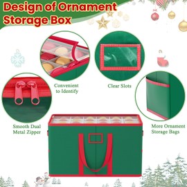 FANPROMS Christmas Ornament Storage Box with Dividers Fits 96 Holiday Decorations Storage Box Green Christmas Ball Storage Container Bins Large Christmas Ornament Storage Container with 4 Trays