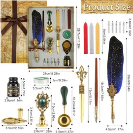 Sterneer Calligraphy Set, Nib Caligraphy Pen Set, Vintage Feather Pen Set with Feathers, Seal Stamp for Stationery Gift (Blue)