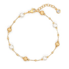 LOYATA Pearl Bracelets for Women-Charm Gold Beaded Pearl Bracelet Dainty 14K Gold Plated Waterproof Beaded Bracelets Jewelry Gifts for Women