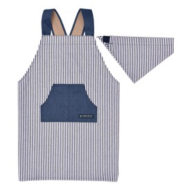 Colorful Candy Style N7901710 Children's Apron with Crossed-in-Back Straps, Slip-On, Kids, Boys, Set includes Bandanna-Style Head Covering, 39.4 - 47.2 inches (100 - 120 cm), Hickory Stripe, Navy