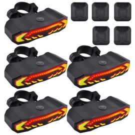 Bike Tail Light, USUPERINK 5PK Anti-Theft Smart Bike Taillight with Turn Signals and Automatic Brake Light, with Remote Control, 6 Light Modes, Safety Warning Light,USB Rechargeable,Waterproof