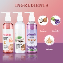 Body Massage Oil Serum, Joint Massage Oil Serum, Lavender, Coconut and Vitamin E Massage Gel, Refreshing and Non-Greasy, Moisturising Body Oil Serum for Men and Women 7 fl.oz X 3