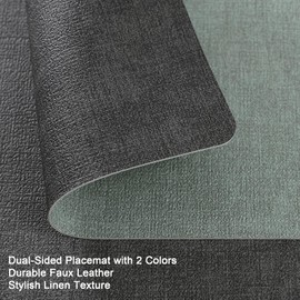 Myir JUN Washable Leather Placemats and Coasters, Double-Sided Place Mats Set of 6 Non-Slip Faux Leather Placemats (Grey Sage Green, Set of 6)