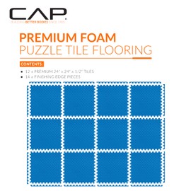 CAP Barbell 1/2-Inch Interlocking EVA Foam Exercise Puzzle Mats - 2 Pack | 24" x 24" x 1/2" | Tatami Pattern - Blue
