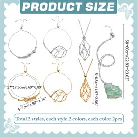 PH PandaHall 2 Colors Crystal Stone Holder Necklace 4pcs Crystal Bracelet Holder Adjustable Empty Stone Holder Stainless Steel Necklace Bracelet for Christmas Birthday Women DIY Jewellery Making