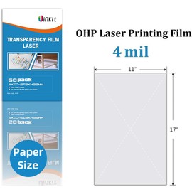 Uinkit 11x17 Laser Transparency Film OHP 50 Pack Acetate Sheets Clear Overhead Projector Laserjet Film for Color Laser Jet Printer and Copier A3 Menu Size 11 x 17 50 Pack Uinkit