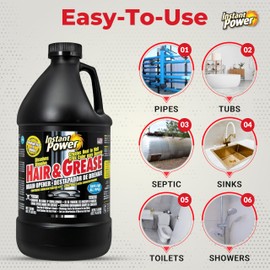 Hair & Grease Cleaner for Drains – Fast-Acting Liquid Clog Remover for Kitchen and Bathroom Plumbing, Safe for Pipes and Septic Systems, Includes Microfiber Cleaning Towel