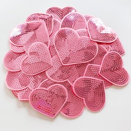 Zlettery 28Pcs Sequin Heart Iron on Patches 2 Sizes Embroidery Heart Patches for Clothing Bags Jackets Jeans Hats Accessory Craft Christmas Decoration Pink