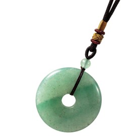 Nupuyai Women's Necklace with Doughnut Gemstone Pendant 40 mm, Crystal Round Amulet Lucky Coin for Men and Women, Stone Nylon, Aventurine