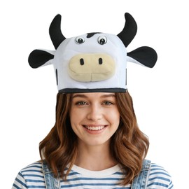 Cow Head Hat - Fun Animal Costume Headwear with Floppy Ears - Soft & Skin-Friendly - Perfect for Themed Parties & Festive Events