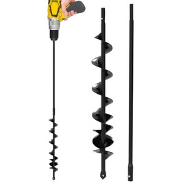 Auger Drill Bit for Planting 2x32'' - with Extension - Garden Tools Spiral Hole Drill Planter for Bulb Planting, Fence Post, Umbrella Holes - 3/8'' Hex Drive Drill - Gardening, Hole Digger Yard Tools