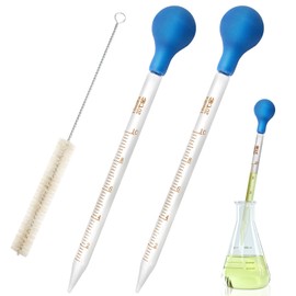 Glass Pipette Pipette 10 ml, Pack of 2 Glass Pipettes, Transfer Pipette, 10 ml Dropper Pipette Liquids Measuring Pipette, Large Pipette with Rubber Pipetting Ball x 2 + Cleaning Brush x 1