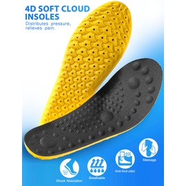 4D Cloud Insoles for Men and Women, Soft Shock Absorption Massage Insoles -Comfort Sports Shoe Inserts, Arch Support Insoles, Memory Foam Insoles (Black, XL Men 11~12 /Women 12.5)