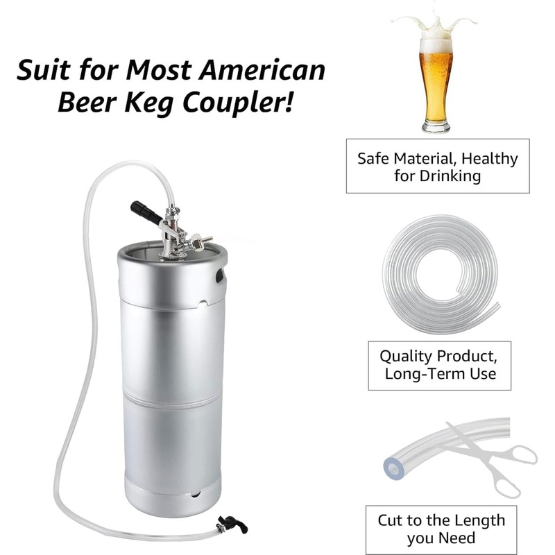5FT Kegerator Beer Lines with Barb Fitting Connector, 3/16" ID