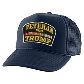 ALLNTRENDS Veterans for Trump Trucker Hat Trump 2024 Caps Adjustable Baseball Hats (Navy Blue)