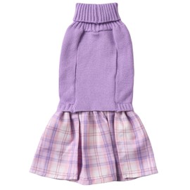 Purple Knitted Dog Sweater Dress, Pink Plaid Dog Winter Clothes Dresses for Small Dogs Girl, Maltese Cat Apparel, X-Small (XS)