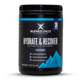Wilderness Athlete - Hydrate & Recover | Liquid Hydration Powder Electrolyte Drink Mix - Recover Faster with Bcaas - Hydrate Powder with 1000mg of Vitamin C - 30 Serving Tub (Blue Raspberry)