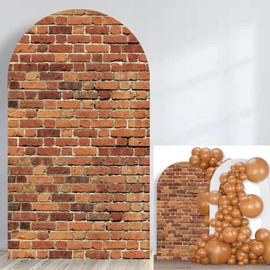 Red Brick Wall Arch Backdrop Cover Spandex Arch Backdrop Stand Cover Brick Photography Backdrops Baby Birthday Party Graduation Background Photo Booth Studio Prop (7.2FT)