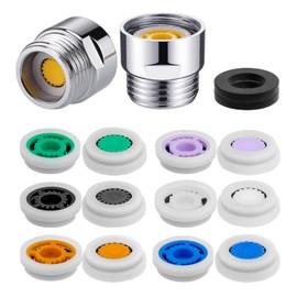 Mesee 2 Sets G1/2 Shower Flow Reducer Limiter Kit, 7 Different Shower Head Flow Restrictor 1.2/1.5/1.8/2.0/2.2/2.5/3.0 GPM with Water Flow Saver Adapters Control Valve for Fixed Handheld Shower Head