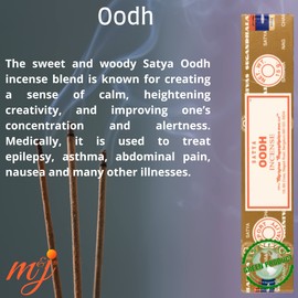 Original Satya Nag Champa Oodh Incense Sticks | with M&J incense sticks holder | Full Box | for Aromatherapy, Spa, Yoga, Weddings, Meditation, Healing, Positivity and Relaxation