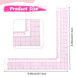 Mabor Clear Sewing Ruler, L-Square Plastic Measure Ruler 90 Degree L Shaped Framing Measuring Tool Fabric Sewing Measuring Supplies for Pattern Making