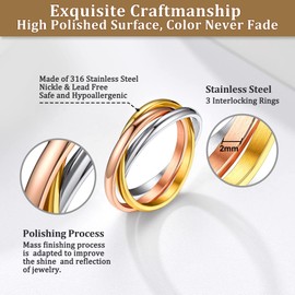 FASHGOOD Interlocking Band Rings for Women,Stainless Steel Stacking Cross Rings in Tricolor,Fidget Ring for Anxiety for Women,Minimalist Promise Ring for Love/Engagement/Wedding Size 9