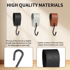 VARKAGE S Hooks Black with Leather Loop, Pack of 9 Hooks, Coat Hooks, Metal Hooks, Multi-Purpose Hooks with Leather Loop, Camping Hooks for Wardrobe, Clothes Rail, Kitchen, Bathroom