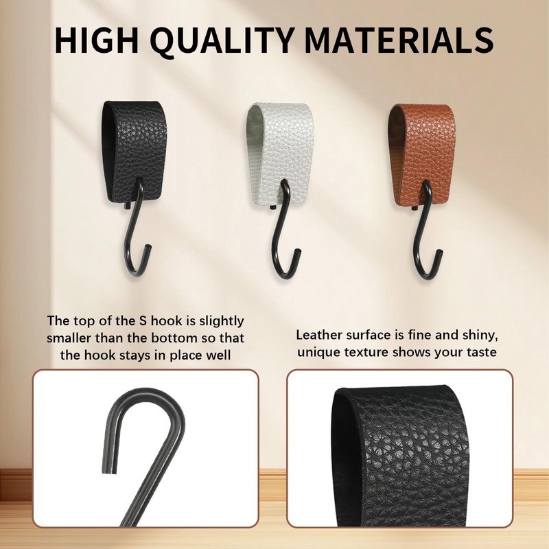 VARKAGE S Hooks Black with Leather Loop, Pack of 9