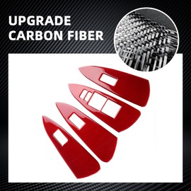 FXETRNL Real Carbon Fiber Center Control Window Lifting Frame Covers for Toyota RAV4 2006 2007 2008 2009 2010 2011 2012, Protect Decor Stickers Interior Car Accessories, Red