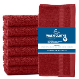 DAN RIVER Premium Wash Cloths for Your Face, 100% Cotton Washcloths 12 Pack, 550 GSM Highly Absorbent Face Towels for Body, Showering, Bathroom, (12x12 in, Red)