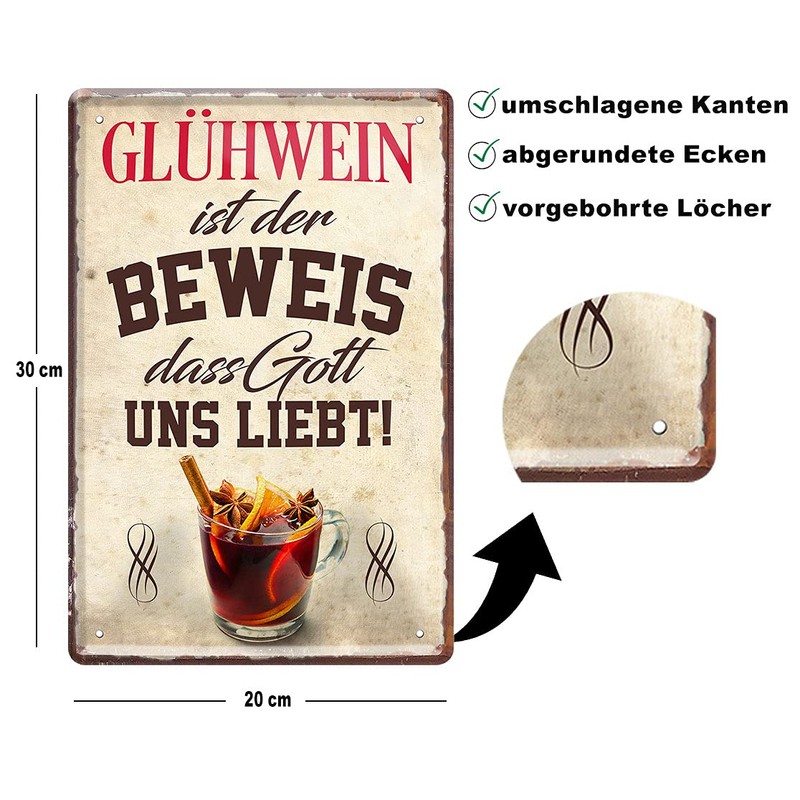 schilderkreis24 Tin Sign Funny Wine Saying "Glühwein" 20 x 30