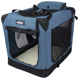 EliteField 3-Door Folding Soft Dog Crate with Carrying Bag and Fleece Bed (2 Year Warranty), Indoor & Outdoor Pet Home (42" L x 28" W x 32" H, Blue Gray)