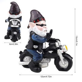 UBERMing Biker Gnomes Garden Ornaments 13 cm Funny Gnome Riding Motorcycle Outdoor Statues Resin Garden Gnomes Figurines for Patio Lawn Yard Art Decoration