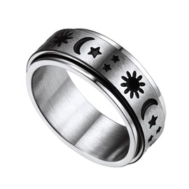 Moon Sun Star Rotating Rings for Men Women Spinning Fidget Rings Stainless Steel Chunky Fashion Rings Size 12