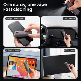ZERNBER 2 Pcs Screen Cleaner Kit, 3-in-1 Touchscreen Mist Cleaner Spray Bottle Tool & Microfiber Cloth for Phone/Laptop/Tablet/TV/Monitor/Car Screens(Grey)