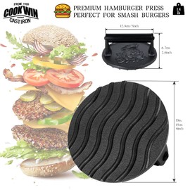 Heavy Duty Cast Iron Burger Press Kit for Smash Burgers and Bacon Meat, Grill Press and Smasher Tool, Cooking Weights for Steak and Hamburger, Perfect for BBQs and Searing（6 Inch）
