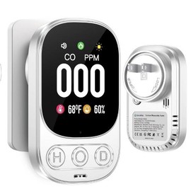 Carbon Monoxide Detector Plug in Wall, 3-in-1 CO Level Monitor Alarm with Temp/Humidity Sensor, Portable Carbon Monoxide Detectors Easy to Read & Install, for Home/Hotel/RV - Colour: White-1pack