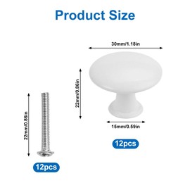Pack of 12 Knobs for Cupboards, Furniture Knobs, White, 30 mm Round Door Knob, Cupboard, Round Knob for Cupboard, Drawer Knobs, White with Screws, Cabinet Knob for Drawer, Furniture, Wardrobe,