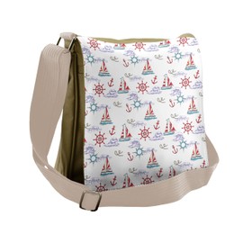 Lunarable Nautical Messenger Bag, Aquatic Ocean Elements, Unisex Cross-body