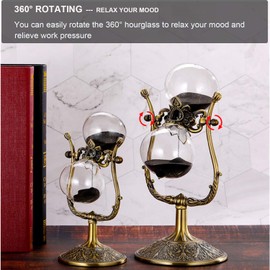 SuLiao Vintage 60 Minute Hourglass Sand Timer, Large Brass Engraved Rotating Sand Clock Stand, Unique Metal SandWatch 60 Min, Antique 1 Hour Glass Sandglass for Home, Desk, Office Decoration