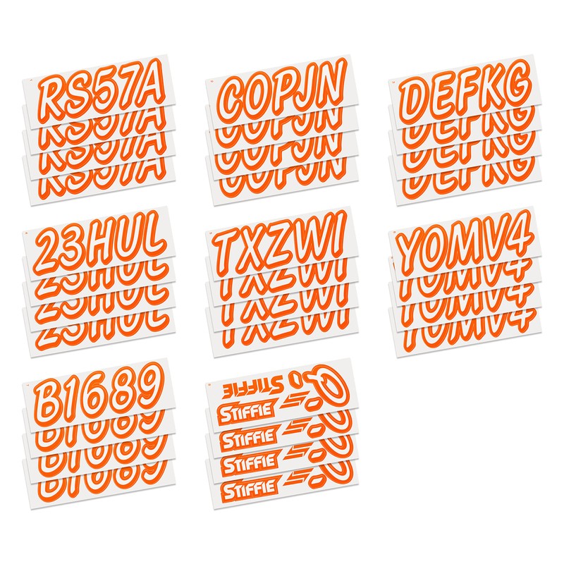STIFFIE Whipline Solid White/Orange 3" Alpha-Numeric Registration Identification Numbers Stickers
