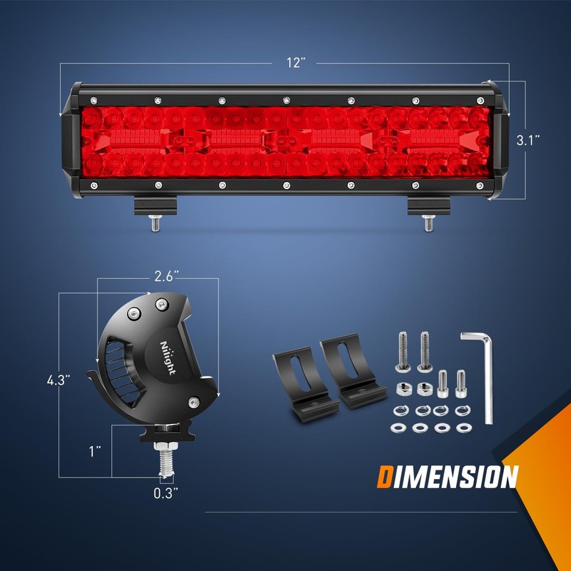 Nilight LED Light Bar 12 Inch 240W Red Pod Lights