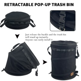 Sutekus Pop Up Storage Bin Collapsible Trash Can Recycle Container Reusable Utility Bag with Zippered Lid for Camping, Laundry, Garden (Black)