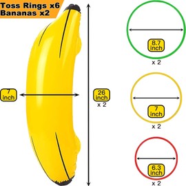 Pack of 2 Inflatable Banana with Throwing Rings, Inflatable Banana Pool Toy, Banana Inflatable Rings Throw, Banana Party Props for Summer Pool Beach Hawaii Carnival Theme Party Decoration