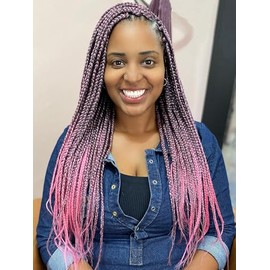 Ombre Pink Braiding Hair Pre Stretched 16 Inch 8 Packs Professional Synthetic Braiding Hair for Box Braids/Twists/Crochet Braids No Itch Hot Water Setting Soft Yaki Texture (1B/Pink#)